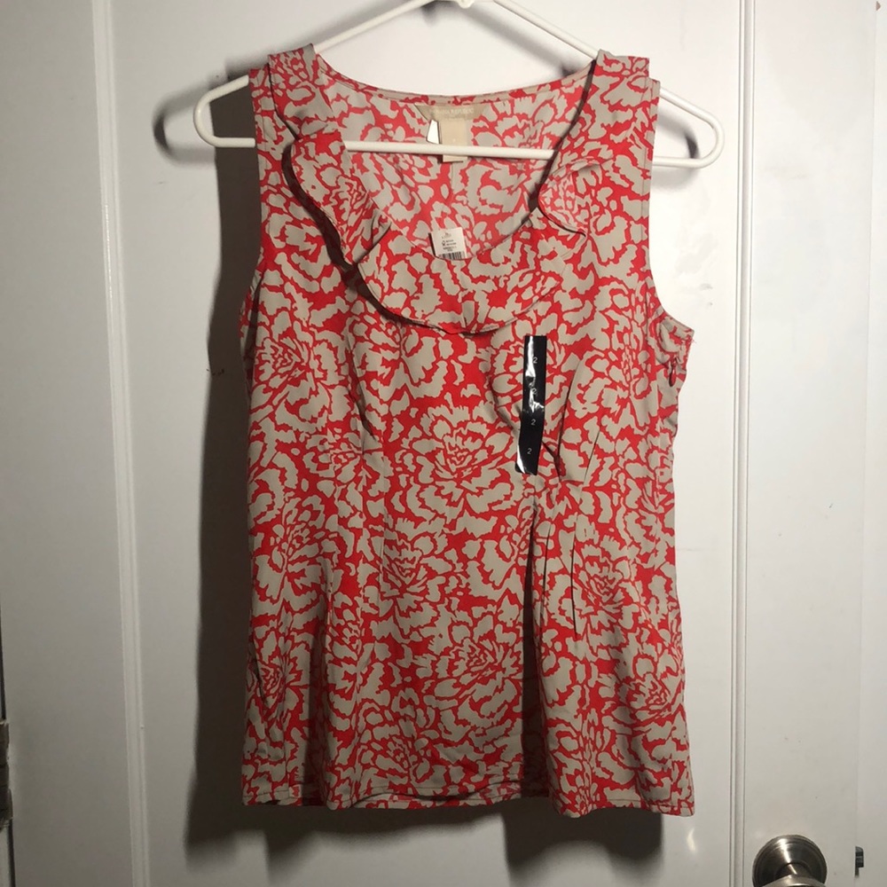 banana republic pink and cream patterned work blouse